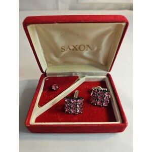 Vintage Saxon Tie pin and Cuff links pink stones beautiful set